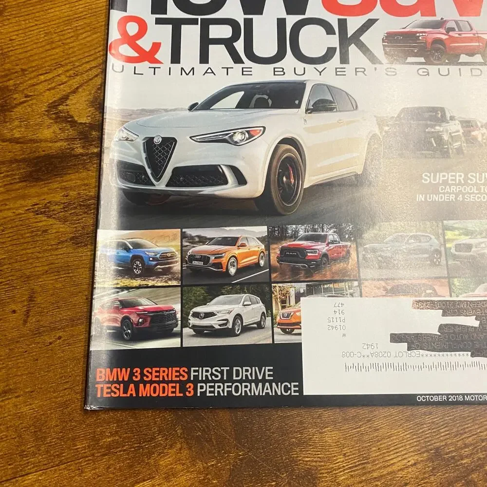 Motor Trend Magazine October 2018 - Cut off part of Cover Page